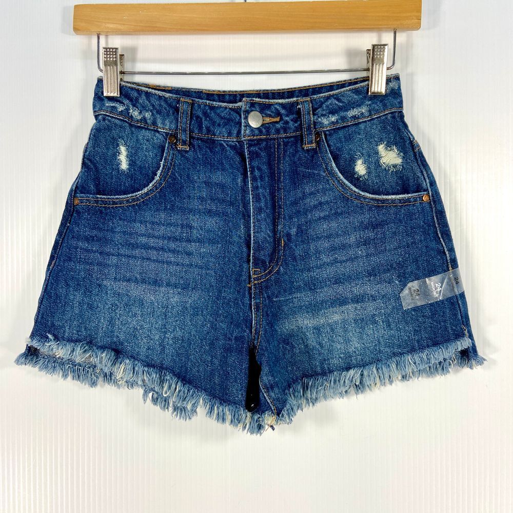 And‎ Now This Blue Denim Jean Cut Off Shortie Shorts Raw Hem Jorts Womens 24 NEW